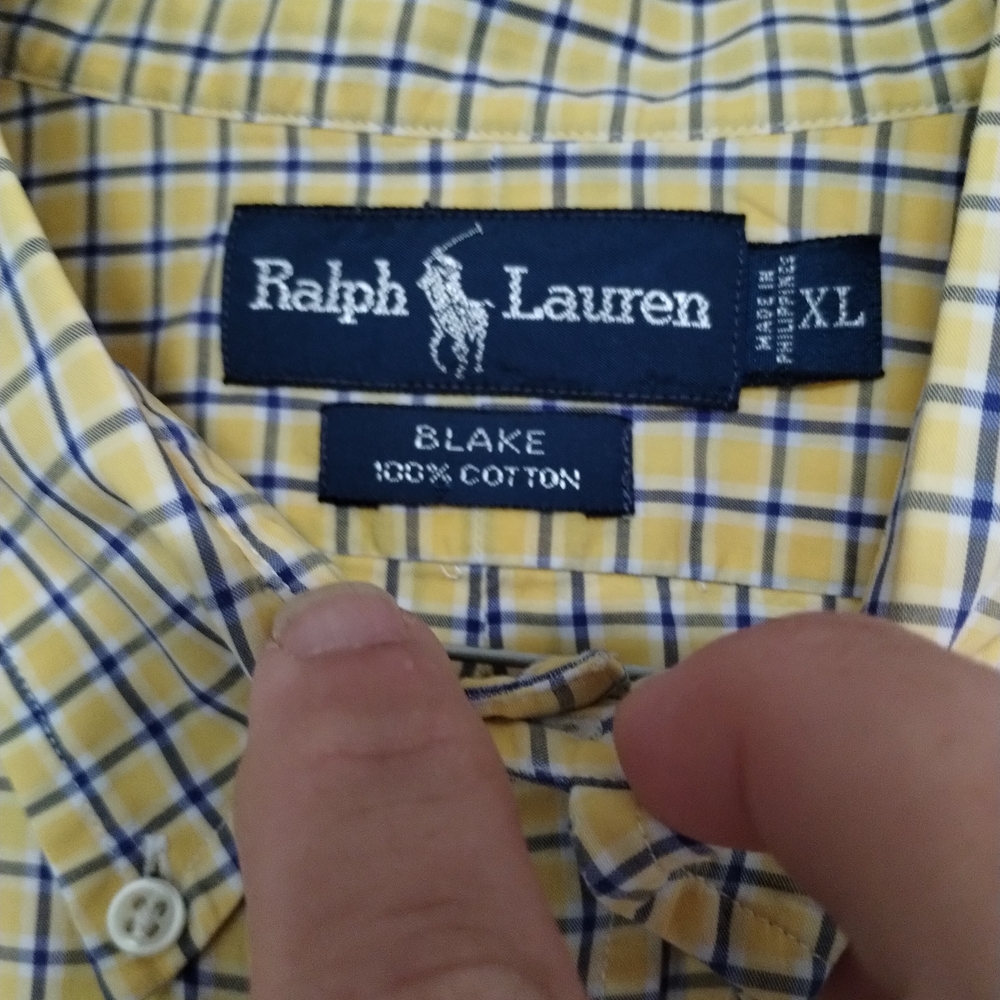 Ralph Lauren Men's Yellow and Blue Check Shirt